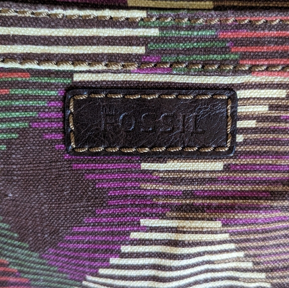 Fossil Colorful Canvas Stripes Adj StrapCrossbody Purse Brown Multi Stripes VTG - Picture 5 of 10